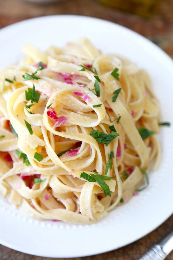 Lemon Fettuccine with Pecorino Romano Pickled Plum Food And Drinks