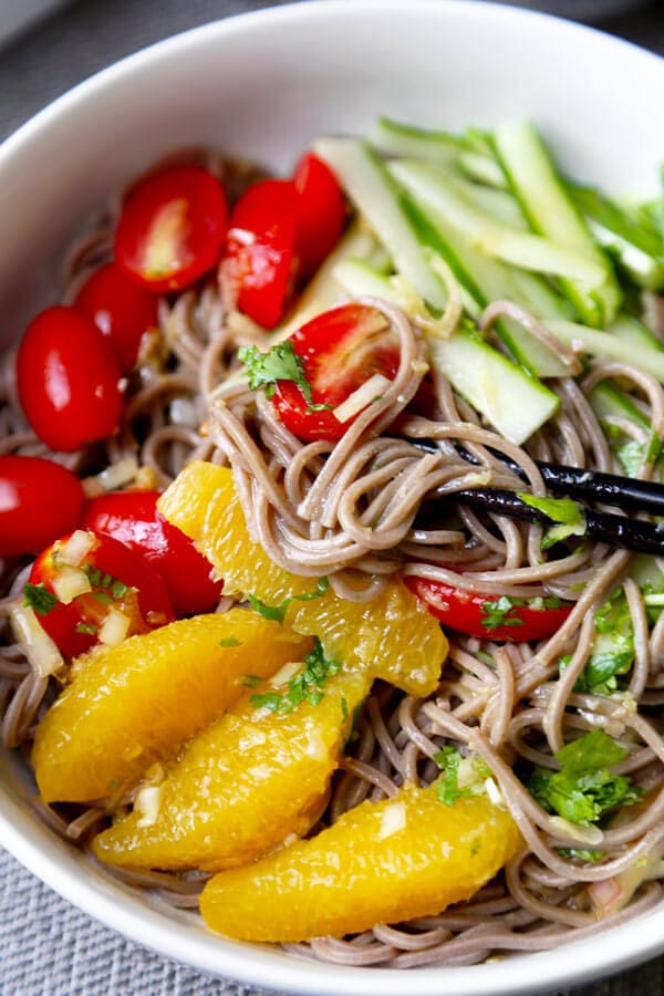 Soba Noodle Salad With Tangy Citrus Dressing Pickled Plum Food And Drinks