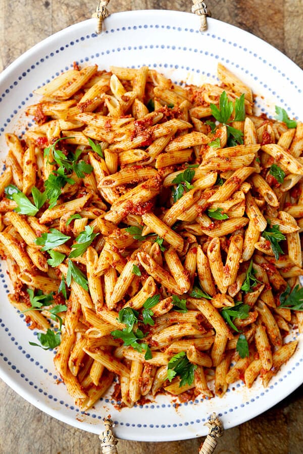 Penne With Sun Dried Tomato Pesto + Panzanella Salad (Video) Pickled