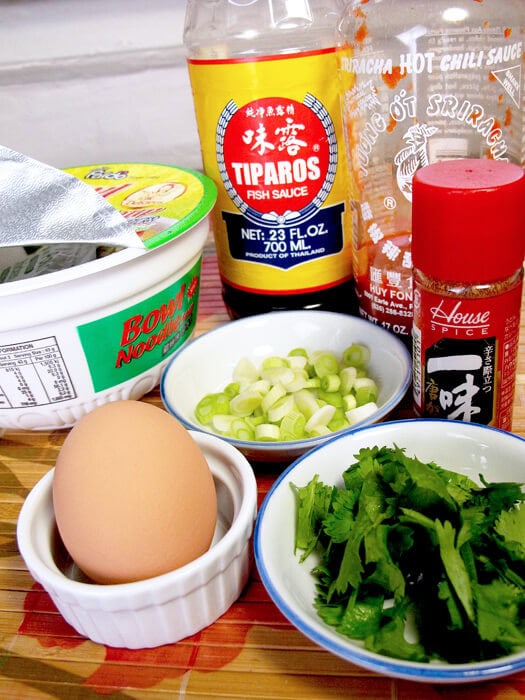 egg, cilantro, fish sauce, ichimi and scallions