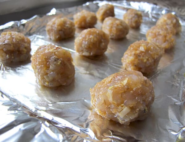 shrimp balls on baking tray raw shrimp balls