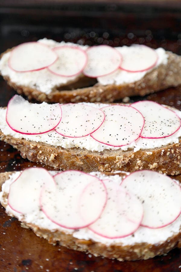 Breakfast Asparagus, Radish and Ricotta Toast Pickled Plum