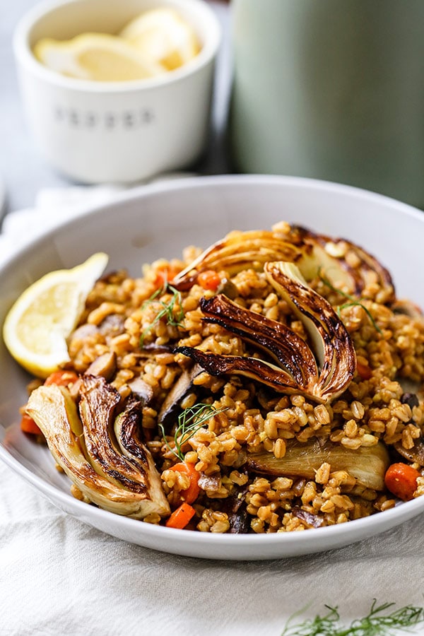 Farro Risotto With Sauteed Mushrooms and Fennel Pickled Plum Food And