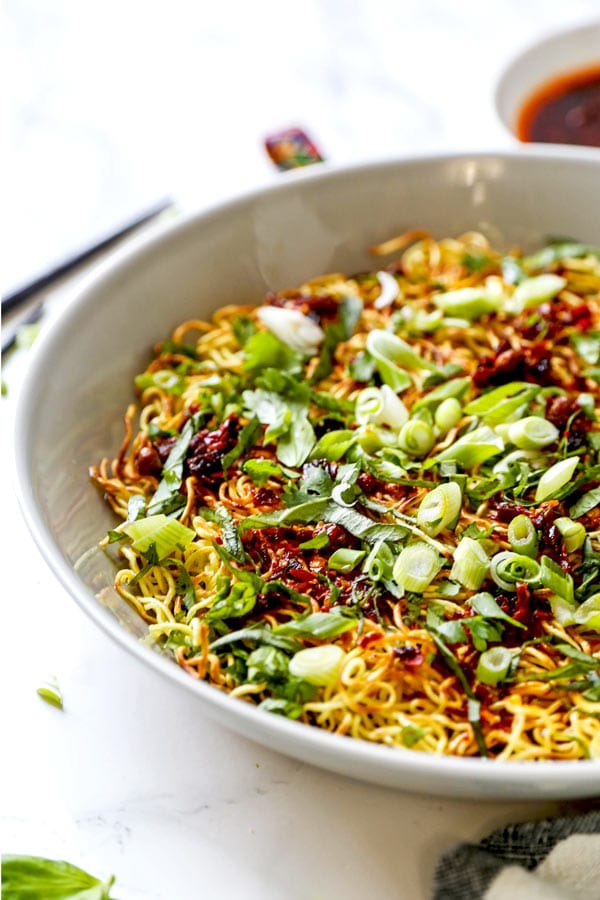 pan fried noodles with tangy chili crisp sauce